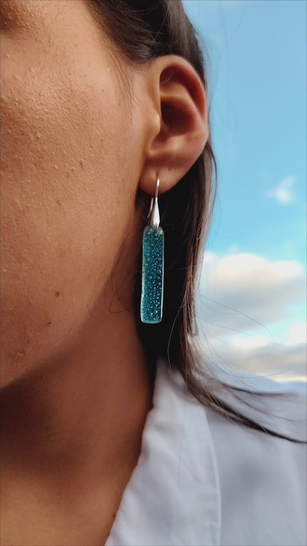 Aretes de plata y vidrio turquesa